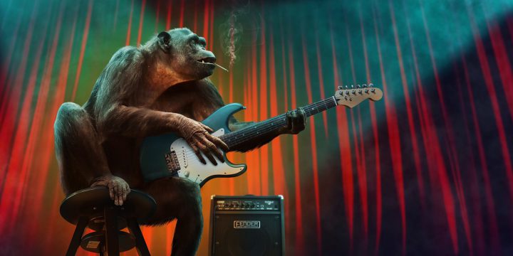 ギターを弾く猿