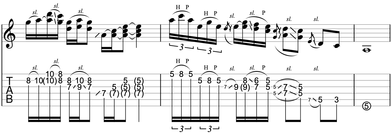 マイナーコードを軸としたダブルストップのフレーズ