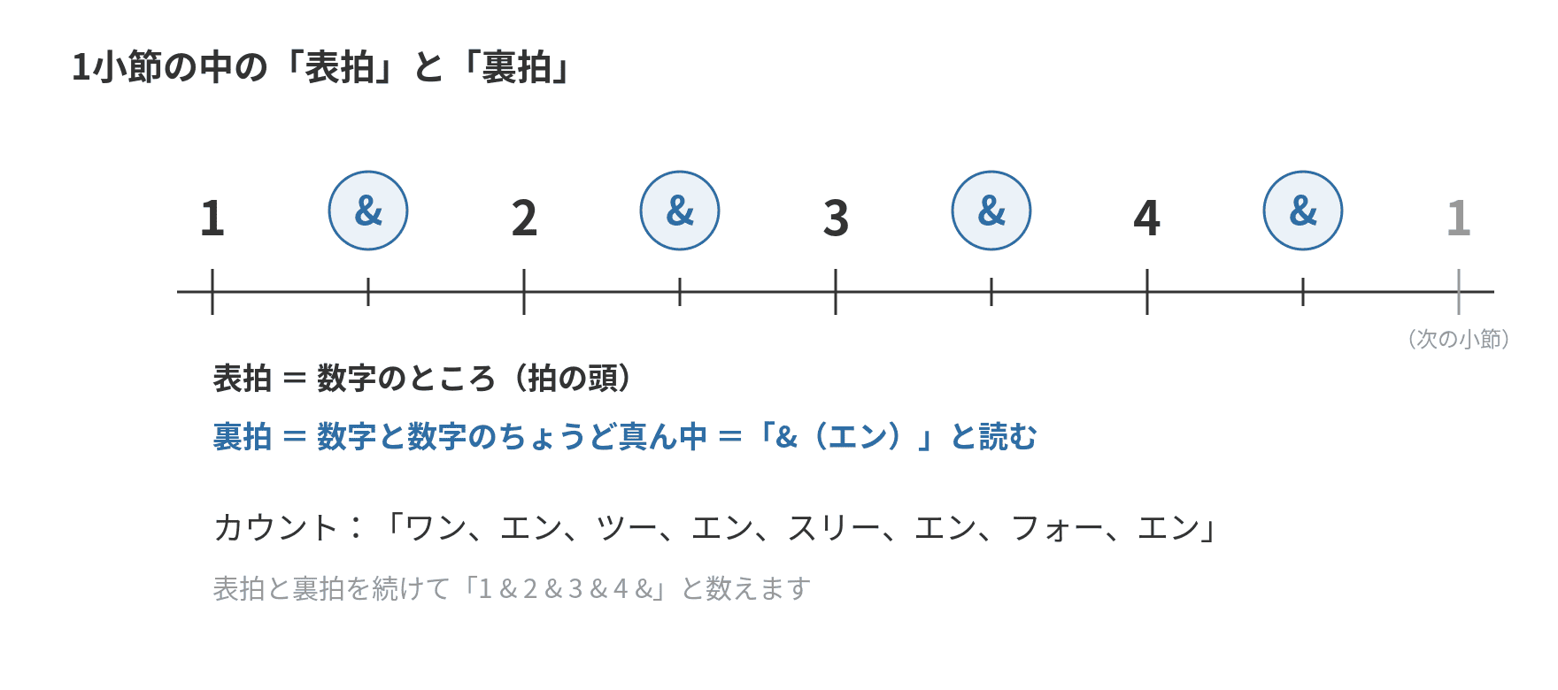 1小節の中の表拍と裏拍の位置関係